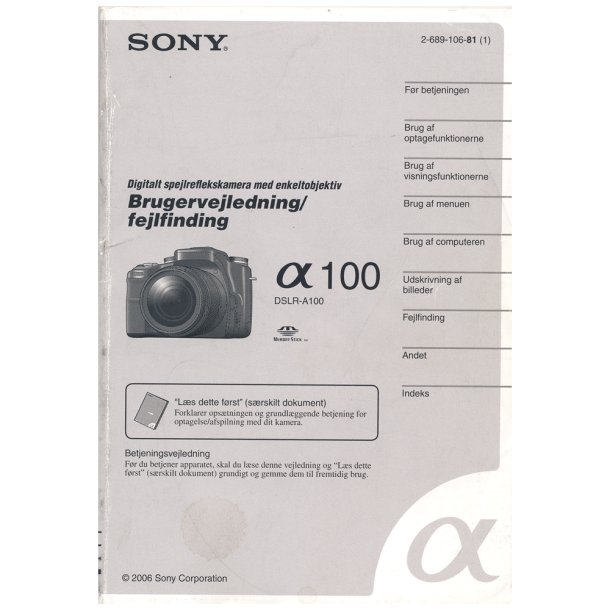 Sony A100 Brugsanvisning