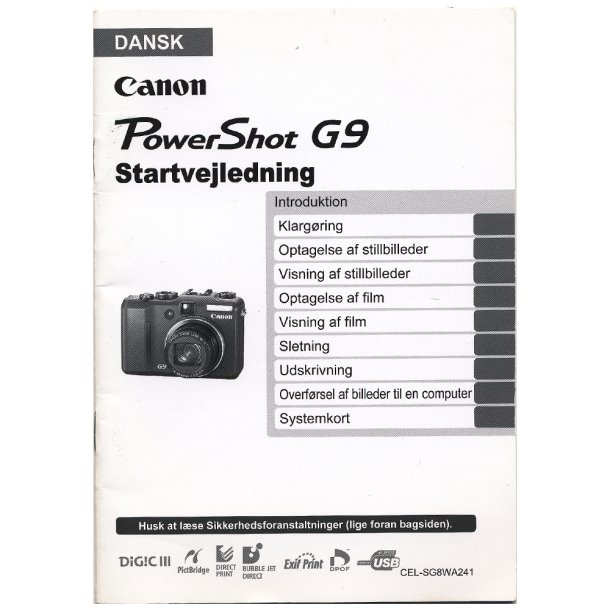 Canon PowerShot G9 Startvejledning / Brugsanvisning