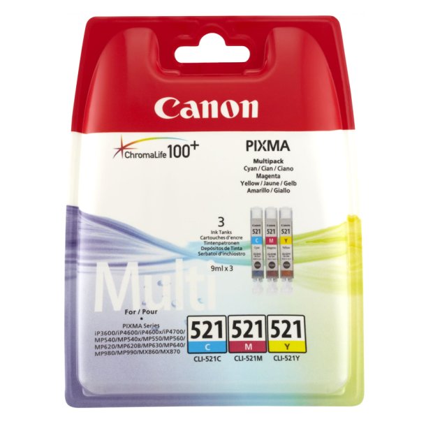 Canon 521 Multipack Cyan, Gul &amp; Magenta