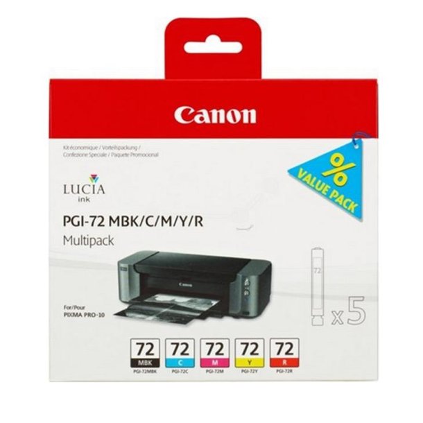 Canon 72 Matt-Sort Cyan Magenta Gul Rd Multipack ( PGI-72 MBK/C/M/Y/R )